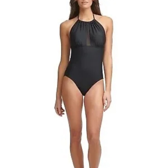 Calvin Klein BLACK Mesh-Inset Tummy Control One-Piece Swimsuit - Picture 5 of 13
